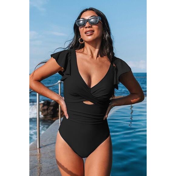 Cupshe Other - NWT CUPSHE Black Twilight Ripple Long Torso One-Piece Swimsuit Size M